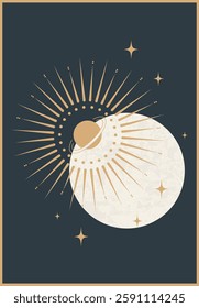 Magic space vector illustrations esoteric symbol card. Mysterious and witchcraft silhouette design elements