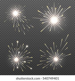 Magic spark effects, burning bengal lights, sparkler fire vector set. Bright magic spark effects for christmas holiday illustration.