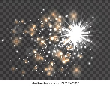 Magic sparkle background with glow light effect. Vector sparkles on transparent background. Dust sparks with special light effect.