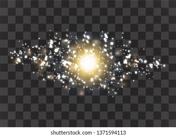 Magic sparkle background with glow light effect. Vector sparkles on transparent background. Dust sparks with special light effect.