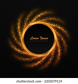 Magic sparkle circle with dust particles. Luxury golden glitter frame twinkle on transparent background.