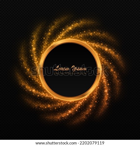 Magic sparkle circle with dust particles. Luxury golden glitter frame twinkle on transparent background.