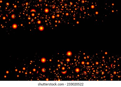 Magic sparkle, light dots on black background with copy space. Vector bokeh effect. Use of blends, no radial gradients.
