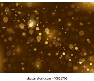 Magic sparkle, light dots on dark background with copy space. Vector bokeh effect. Use of radial and linear gradients.