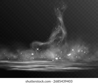 Zauberfunkel-Rauchpfad mit Glitzerstaub und glühendem Sterneneffekt auf transparentem Hintergrund.