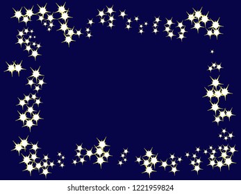Magic sparkle Stars on blue texture vector design. Shiny confetti stars square frame illustration. Festive elements for your design. Holiday star confetti backdrop