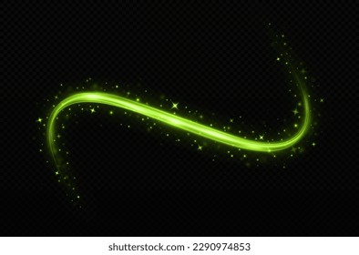 Magic sparkle wave. Luminous lines on transparent background. Cosmic trail with light effect.