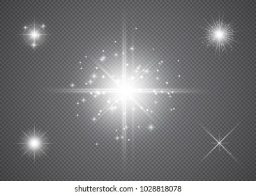 Magic sparkles. Glowing light effects. Sparkling and shining stars, bright flashes of lights with a radiating. Transparent light effects in vector
