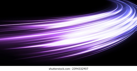 Magic sparkling comet. Shiny curve trail on a transparent background. Glowing wavy lines effect.