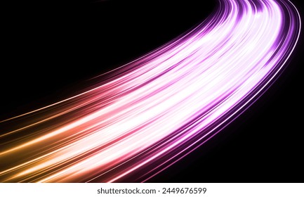 Magic sparkling comet. Shiny curve trail on a transparent background. Glowing wavy lines effect.