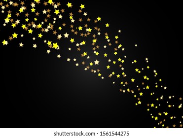 Magic sparkling cosmic pattern, falling down stars and glitter. Celebration, holiday lights, festive new year and christmas sparkles. Scattered small gold particles on black background.
