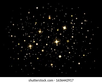 Magic sparkling dust. Particles lighting magical sparkle stars, sparkling gold glitter stardust. Sparkle flare light effect vector illustration isolated set. starry christmas night sky decoration