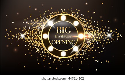 Magic sparkling grand opening composition with shiny spotlights. Vector illustration