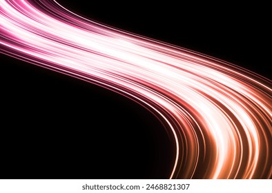 Magic sparkling trails of comet. High-speed light trails effect. Shiny wavy comet with light effect. Luminous lines on transparent background.