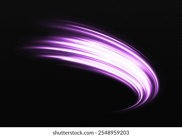 Magic sparkling trails of comet. High-speed light trails effect. Shiny wavy comet with light effect. Luminous lines on transparent background.