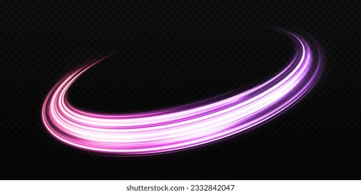 Magic sparkling trails of comet. Luminous lines on transparent background. High-speed light trails effect. Shiny wavy comet with light effect.