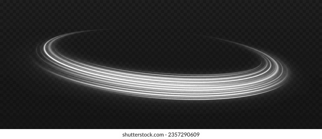 Magic sparkling trails of comet. Luminous lines on transparent background. High-speed light trails effect. Shiny wavy comet with light effect.