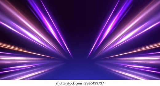 Magic sparkling trails of comet. Luminous lines on transparent background. Acceleration speed motion on night road. Magic moving fast speed police lines.