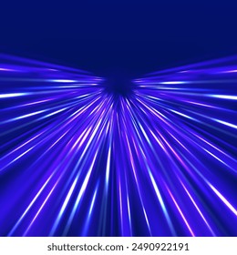 Magic sparkling trails of comet. Luminous lines on transparent background. Acceleration speed motion on night road. Magic moving fast speed police lines.