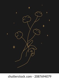 Magic sparkling twigs in hand. contour esoteric elegant illustration