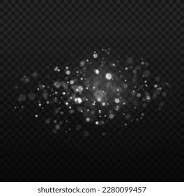 Magic sparks glitter special blur bokeh effect. Defocused Christmas background. Star burst white sparkles. Sparkling magical dust particle. Lens flare light sparkle, shiny glittering glow stars vector