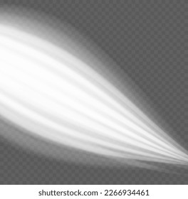 Magic speed flying trails of shine, bright shimmer particles fly. White glowing motion line. Dynamic sparkle waves. Luminous silver lines of speed. Light sparkling effect. Vector illustration.