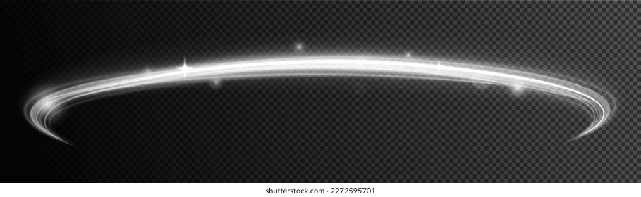 Magic speed flying trails of shine, bright shimmer particles fly. Twist with sparkle dust. Luminous lines of speed. Light sparkling effect. White glowing motion line. Dynamic silver waves. Vector