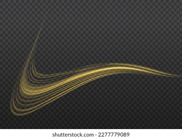 Magic speed flying trails of shine, bright shimmer particles fly. Light sparkling effect. Dynamic golden waves. Yellow glowing motion line. Luminous gold lines of speed. Sparkle twist vector