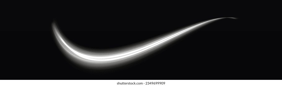 Magic speed flying trails of shine, bright shimmer particles fly. Light sparkling effect. Dynamic silver waves. White glowing motion line. Luminous lines of speed. Sparkle twist vector