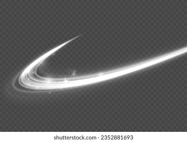 Magic speed flying trails of shine, bright shimmer particles fly. Light sparkling effect. Dynamic silver waves. White glowing motion line. Luminous lines of speed. Sparkle twist vector