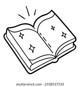 Magic Spell Book Line Art.