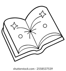 Magic Spell Book Line Art.