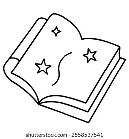 Magic Spell Book Line Art.