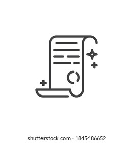 Magic spell paper line icon. linear style sign for mobile concept and web design. Fantasy spell parchment paper outline vector icon. Symbol, logo illustration. Vector graphics