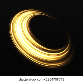 Magic spinning circle with light effect. Sparkle swirl effect. Shiny golden rings.