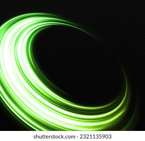 Magic spinning green circle with light effect. Sparkle swirl effect. Shiny color rings.