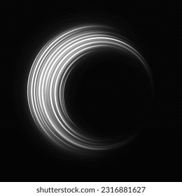 Magic spinning shiny ring. Shimmering circle ring with light effect. Sparkling ring with particles in transparent background.