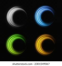 Anillos brillantes de giro mágico. Anillos de círculo brillantes con efecto luminoso. Anillos con partículas.
