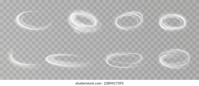 Espiral mágica con chispas. Efecto de luz blanca. Partículas brillantes con líneas. Efecto giratorio. Textura del viento frío de invierno. Tormenta de nieve vectorial de vacaciones. Efecto de tormenta de nieve fría de Navidad. Efecto ligero.	