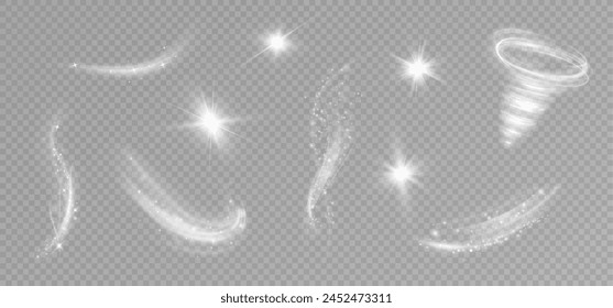 	
Magic spiral with sparkles.White light effect.Glitter particles with lines.Swirl effect.Texture of cold winter wind. Holiday vector snowstorm. Christmas cold snowstorm effect.Light effect.