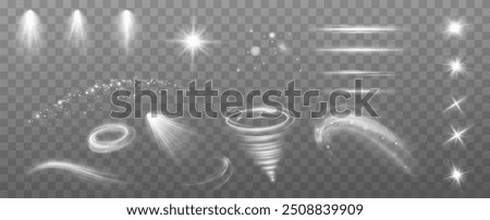 Magic spiral with sparkles.White light effect.Glitter particles with lines.Swirl effect.Texture of cold winter wind. Holiday vector snowstorm. Christmas cold snowstorm effect.Light effect.	