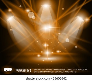 Magic Spotlights with GOLD rays and glowing effect for people or product advertising