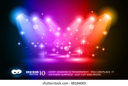 Magic Spotlights with Rainbow Colours and glowing effect for people or product advertising. Every lights and shadow are transparent.