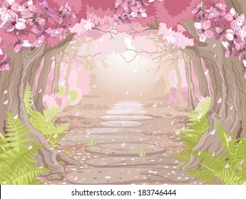 Magic spring forest landscape 