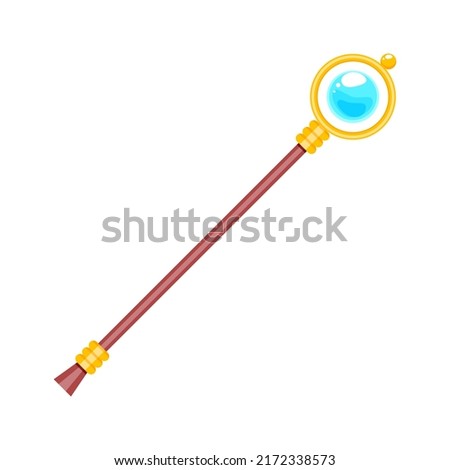 Magic staff. Cartoon illustration of wizard walk stick with crystal ball. Vector 10 EPS.
