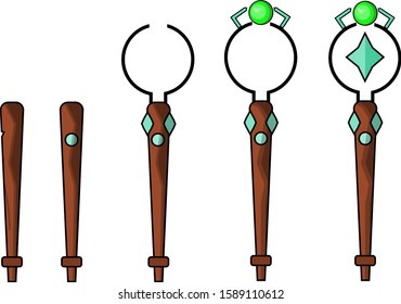 Magic Staff from Level 1 to Level 5 Game Vector Assets