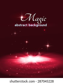 Magic stage background with smoke and stars. Vector illustration