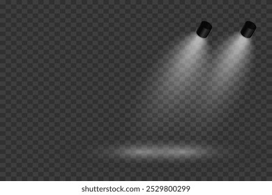 Magic stage lighting effect. Spotlight light effect. On a transparent background.