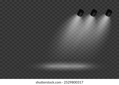 Magic stage lighting effect. Spotlight light effect. On a transparent background.