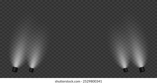 Magic stage lighting effect. Spotlight light effect. On a transparent background.